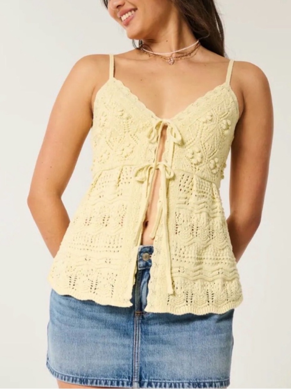 Hollister- light yellow knit crochet Tank Top